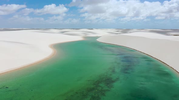 Brazilian landmark rainwater lakes and sand dunes. Lencois Maranhenses Brazil.