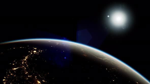 Space, Sun and Planet Earth at Night alt