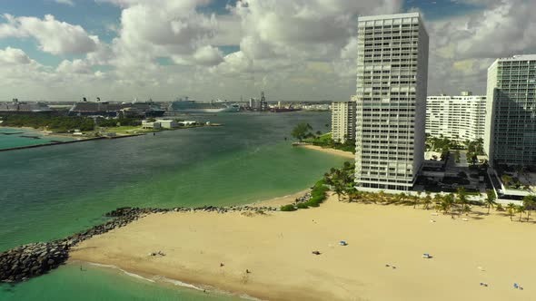 Aerial video Port Everglades inlet Fort Lauderdale FL