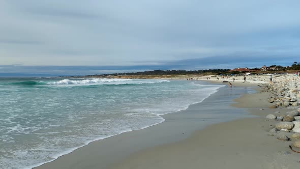 17 mile Drive Spanish bay in Monetery, California. Blue ocean waves hitting rocks at Seal Rock Beach