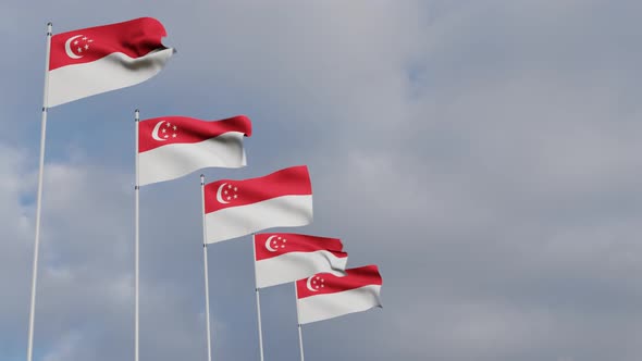 Waving Flags Of The Singapore blue sky