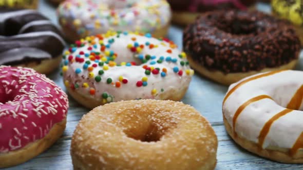 Assorted Donuts with Different Fillings and Icing