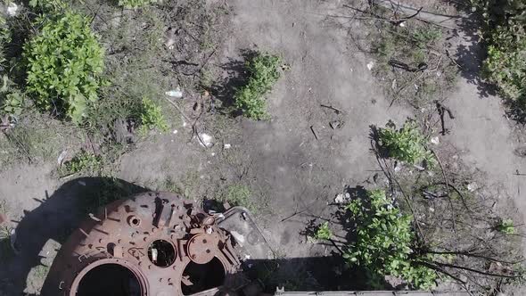 Vertical Video of Ukraine in the War  Burnt Out Tank