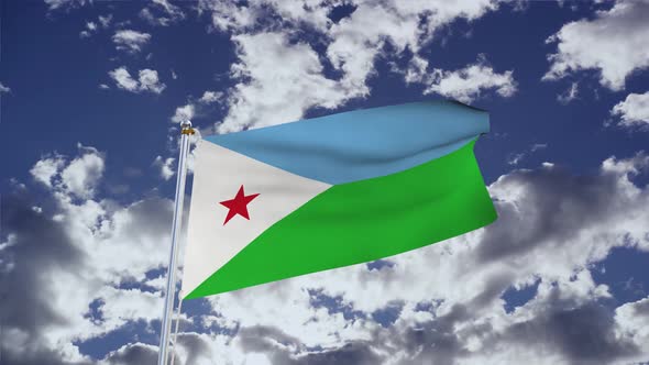 Djibouti Flag With Sky 4k