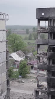 Vertical Video of a Destroyed House During the War in Ukraine