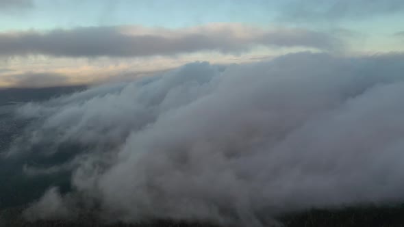 Fog and Mist above Mt Wellington (Kunanyi), Hobart, Tasmania Aerial Drone 4K