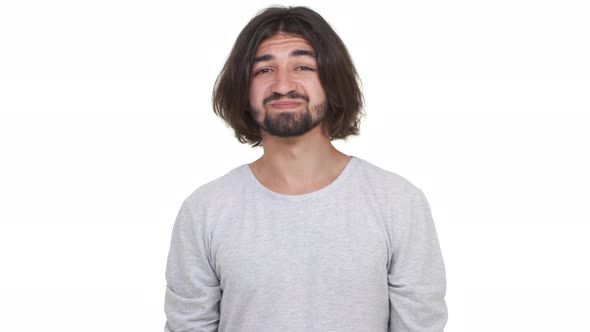 Skeptical Guy Disagrees Isolated Over White Background