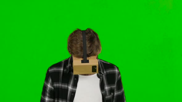 Augmented Reality Device Creating Virtual Space for Smartphone Applications. Green Screen. Close Up