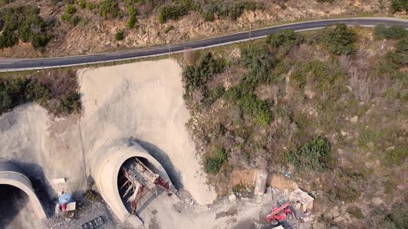 Motorway Tunnel Construction Site Aerial View