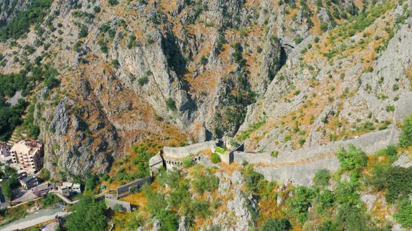 Steep Pathway to Fortress and Church Above Old Town Kotor in Montenegro