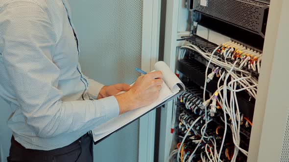 It Engineer Server Room Patching Network Lan.It Administrator In Mining Server Room.Ethernet Cables