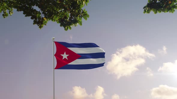 Cuba Flag With  Modern City 