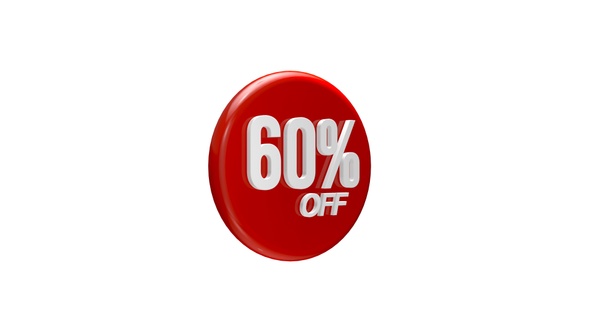 Glossy 3D Circle Discount Sale Badge 60 Percent Off