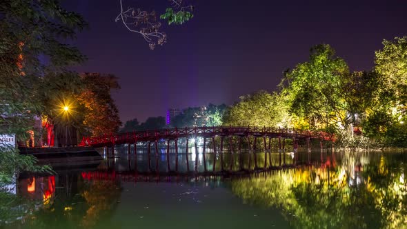 The Huc Bridge on Hoan Kiem Lake, Hanoi, Vietnam