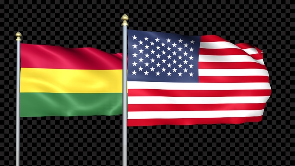 Bolivia And United States Two Countries Flags Waving