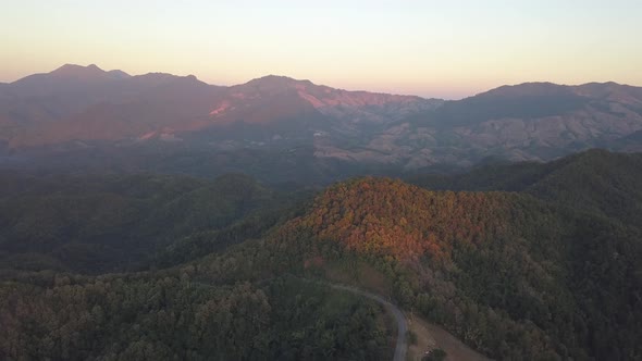 Aerial Shot of Sunset Mountain in the North of Thailand