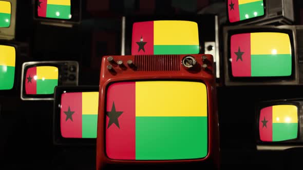 Flag of Guinea-Bissau and Stack of Old Television.