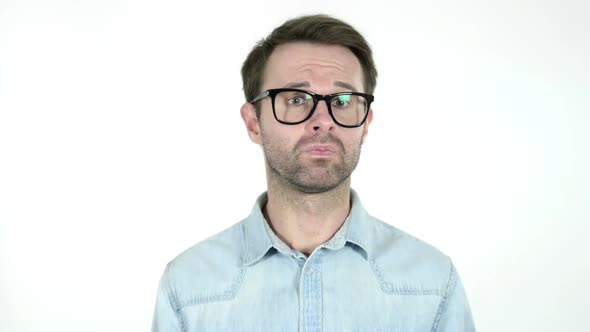 Man Shaking Head to Refuse White Background