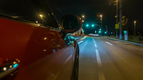 Car Moves at Fast Speed at the Night Streets Timelapse Hyperlapse Drivelapse