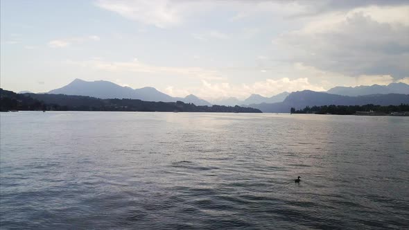 Forward Aerial of Reuss River Lucerne Switzerland 