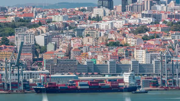 Panorama of Lisbon historical centre aerial timelapse