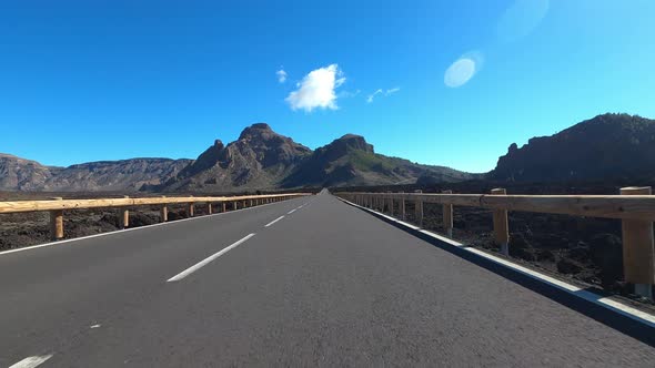 Highway through volcanic landscape, Tenerife, Spain