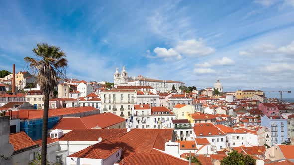 4K timelapse of Lisbon rooftop from Portas do sol viewpoint - Miradouro in Portugal - UHD