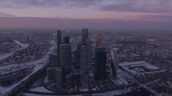 Sunset Sky Night Light Moscow City Traffic Ring Road Aerial