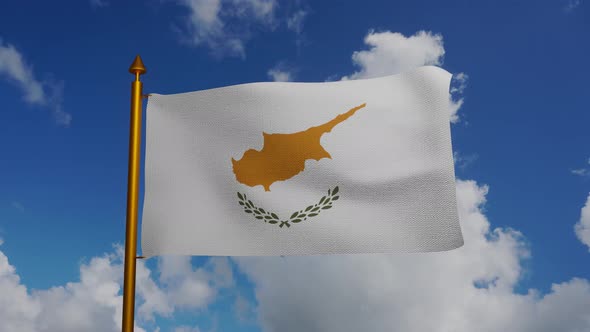 National flag of Cyprus waving with flagpole and blue sky timelapse