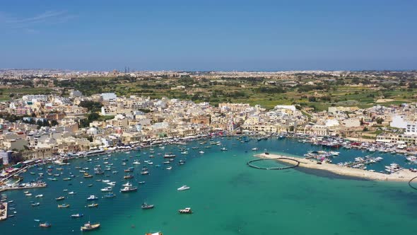 Aerial view of the city Marsaxlokk in Malta