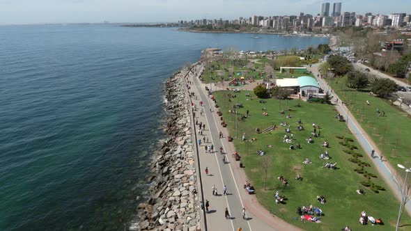 Aerial view of park in Suadiye district, Istanbul, Turkey.