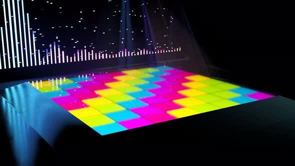 Multicolor disco dancefloor with party lights.Empty dance floor in the nightclub