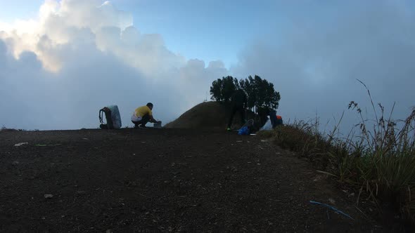 Timelapse of mountain camping hiking