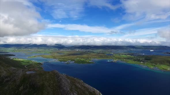 Aerial view of Leknes on Lofoten islands in Norway