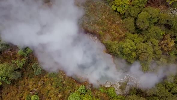 Aerial view of steaming hot pool