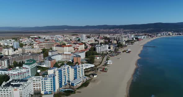 Aerial video of the Sunny Beach, Bulgaria. Sunny Beach (Slanchev Bryag)