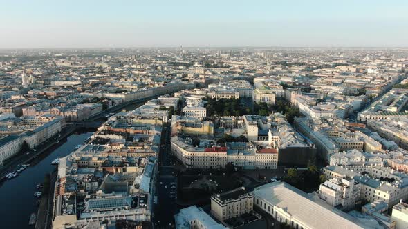 Panorama of the Center of St. Petersburg in the Morning at Dawn Aerial View