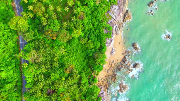 Aerial view from a drone over the beach, Khanom-Sichon viewpoints