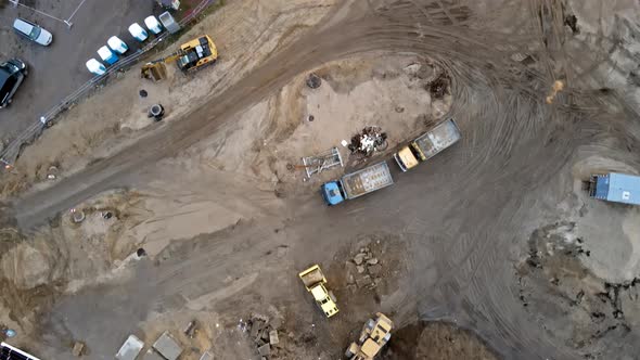 Construction yard with trucks