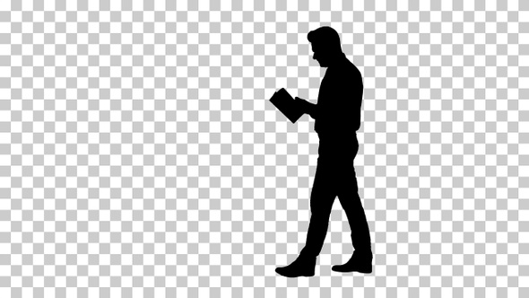 Silhouette Young confused man trying to read smart book