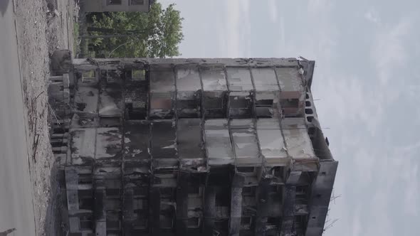 Vertical Video of Borodyanka Ukraine  Destroyed Building During the War