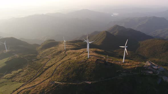 Wind Turbines in mountain during sunset