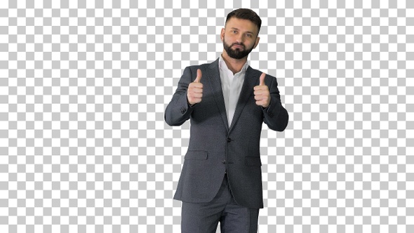 Р andsome bearded business man thumbs-up, Alpha Channel