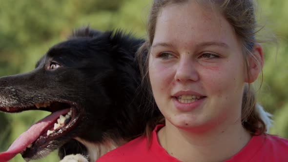 Plump Woman and Her Cute Dog Together