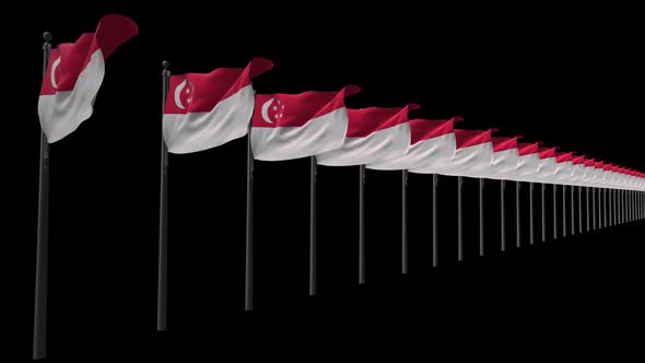 Row Of Singapore Flags With Alpha 4K