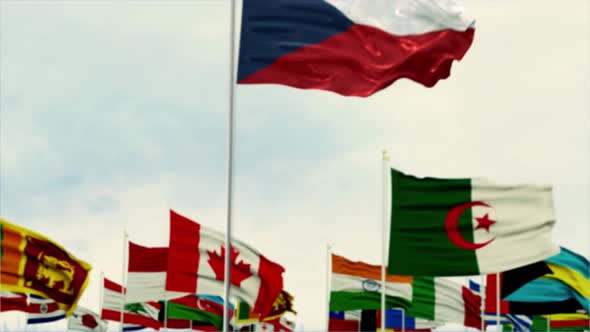 Czech Republic Flag With World Globe Flags Morning Shot