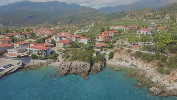 Aerial view on Kardamyli city, Greece. Tourism concept in Europe