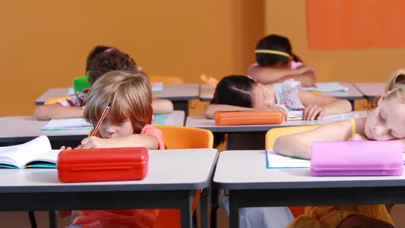 School kids studying in classroom