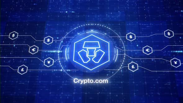 Crypto.com animated logo. Crypto animation. Cronos currency infographics. Cryptocurrency intro
