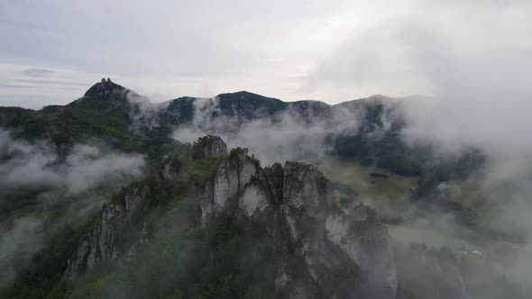 Aerial view of the Sulov rocks nature reserve in the village of Sulov in Slovakia